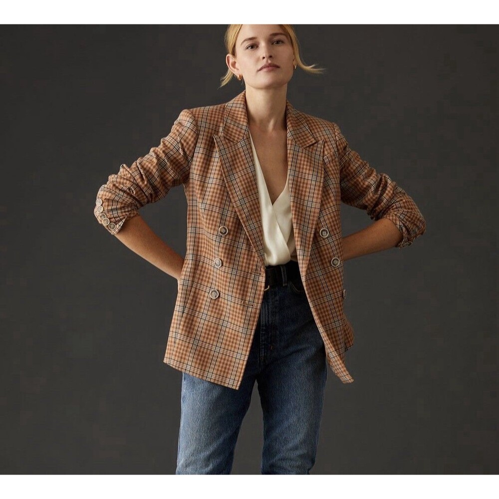 Paige Women's Londyn Plaid Blazer Anthropologie Office Small Bronze Dust $349